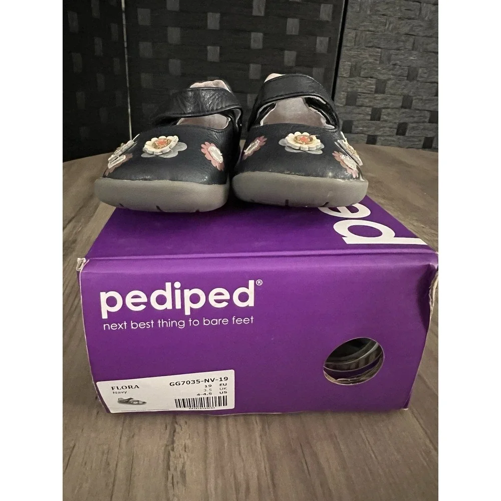 Pediped Toddler Girls Grip n Go Flora Shoes Navy Blue Leather Sz 4/4.5 w/Box VGC
